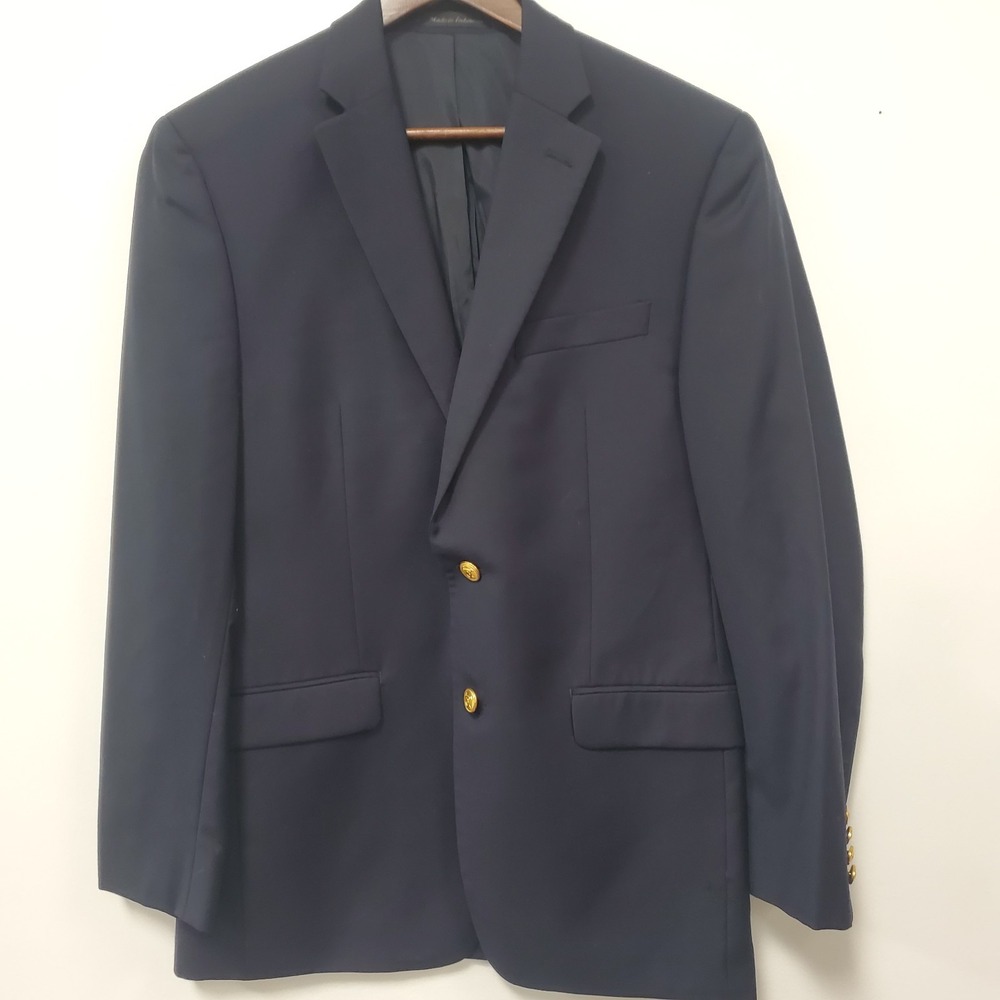 Lauren Ralph Lauren Mens Navy Blue Wool Blazer Size 38R Jacket Gold Buttons